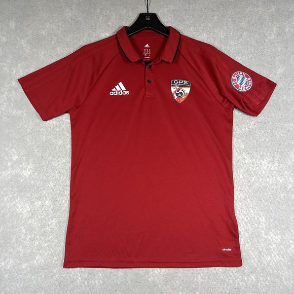 Adidas FC Bayern Munich Polo Shirt Men’s Medium Red Athletic GPS Soccer Jersey - Picture 1 of 9